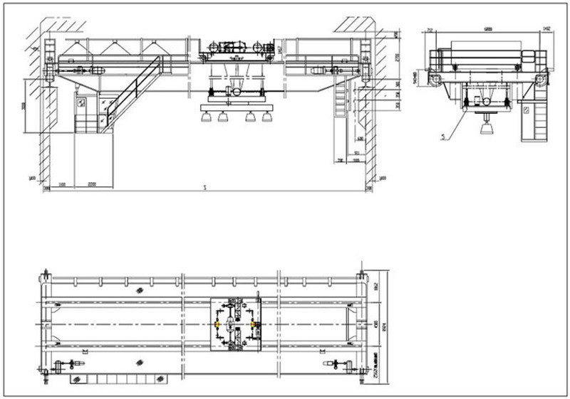 Double girder overhead crane with haning beam (paralleling with the beam)