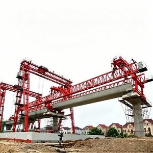 Concrete bridge launcher crane for girder erection is used in the erection of precast beam bridges for span by span method of construction for precast beam girders like T beam, U beam, etc. This self-beam launcher is suitable for bridge construction over river, valley or highway and so on.
